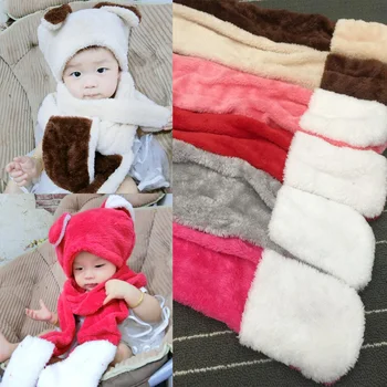 

New cute children plush rabbit ears hat hooded with scarf boy girl hat