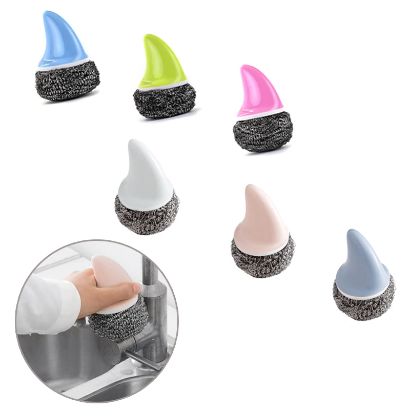 

Pot Cleaning Home Supplies Kitchen 1PC Stainless Steel Bathroom With Handle Cleaning Brush Shark Shaped Bowl