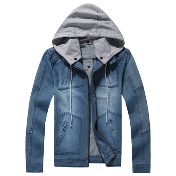 

Men Autumn Hooded Denim jackets Casual Jean Coats Hat Detachable Denim Coats Large Size Men Blue Denim Jackets Size 5XL
