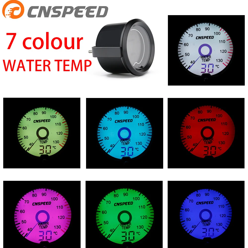 

CNSPEED 2 inch / 52mm LCD liquid crystal 7 color virtual pointer display water temperature meter Celsius C unit black YC101423