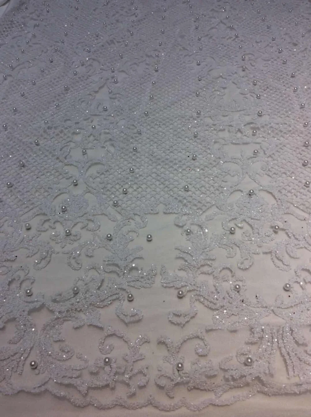 Блестящая Белая французская сетчатая ткань с бусинами 5 ярдов/партия приклеенная