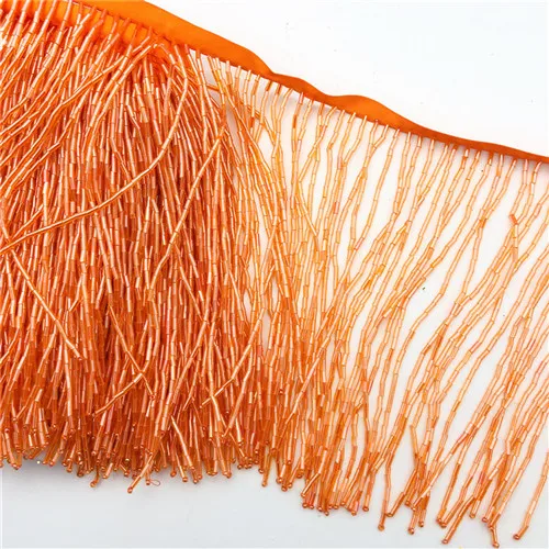 5Meter wholesale 15cm(6inches) heavy Glass Gold color Seed Beaded Fringe Lamp Costume Trim Crafts - Цвет: Orange