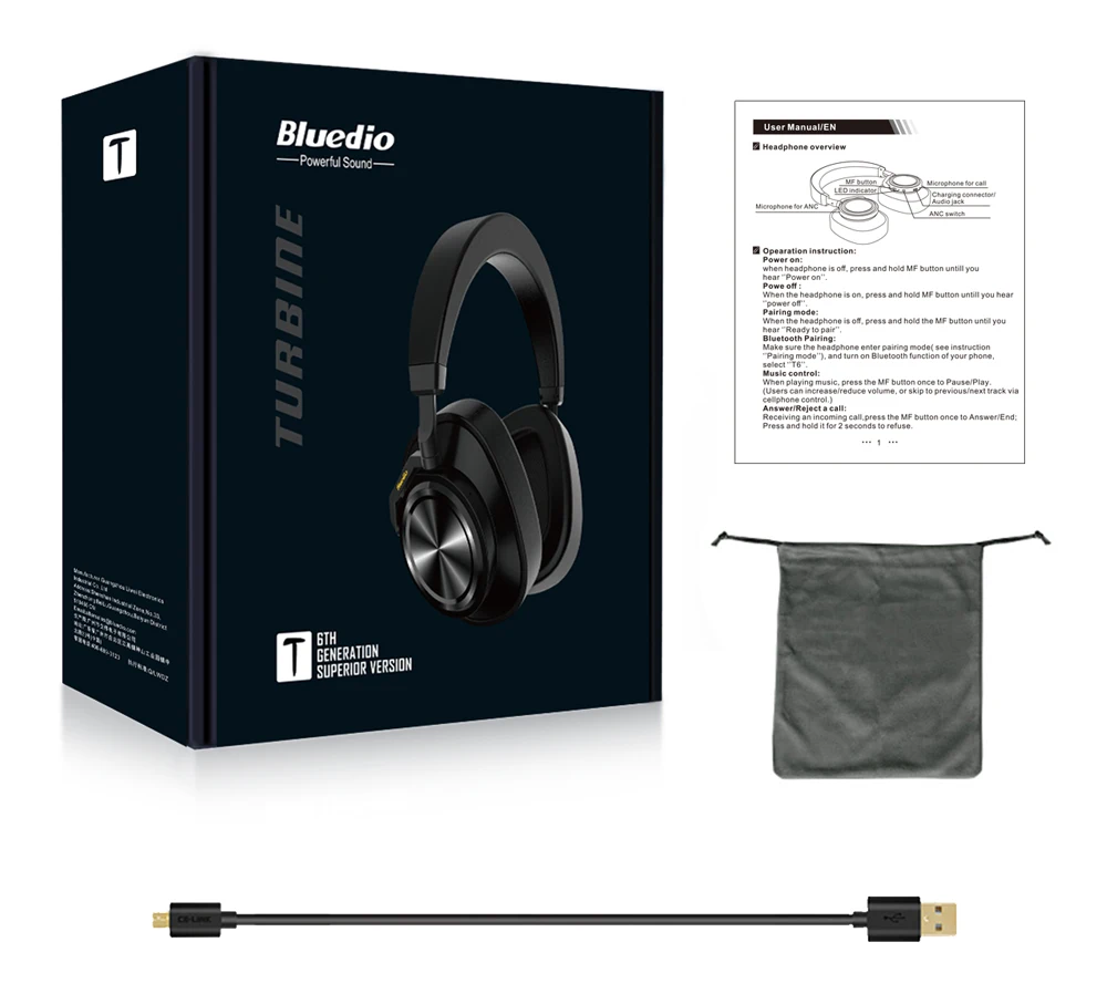 Bluedio T6S Bluetooth Headphones Active Noise Cancelling Wireless Headset for phones and music with voice control