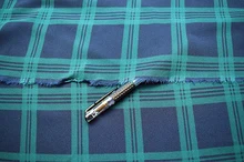 Customized 145cm width blue green Elastic lattice tartan satin Chiffon silk Cloth Fabric Shirt coat skirt