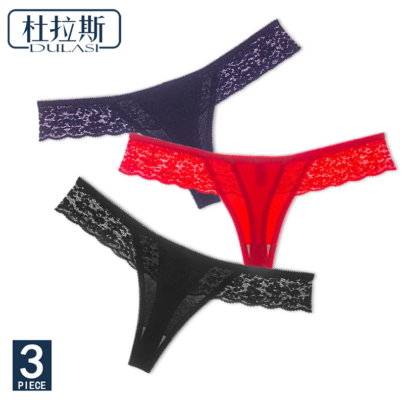

3pcs/lot Women's Panties Underwear Sexy G-String Thong Lace T back Transparent Ladies Briefs Women Cotton Lingerie DULASI