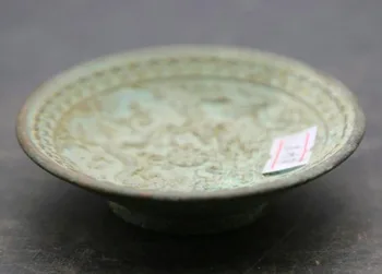 

3.3" Collect Chinese Fengshui Bronze Lovable Animal Dragon Phoenix Fruit Plate