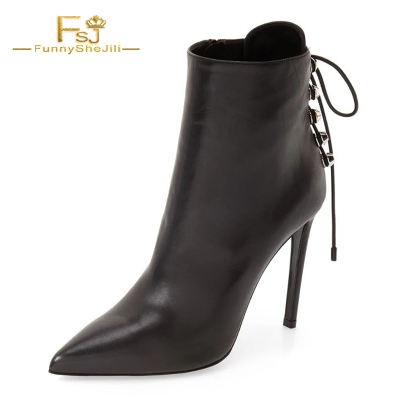 black ankle boots with heels and laces