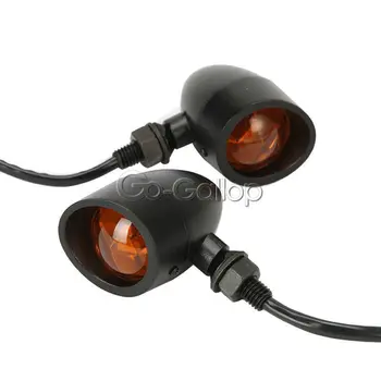 

2x Black Heavy Duty Motorcycle Retro Turn Signals Indicators Blinkers Tail Lights