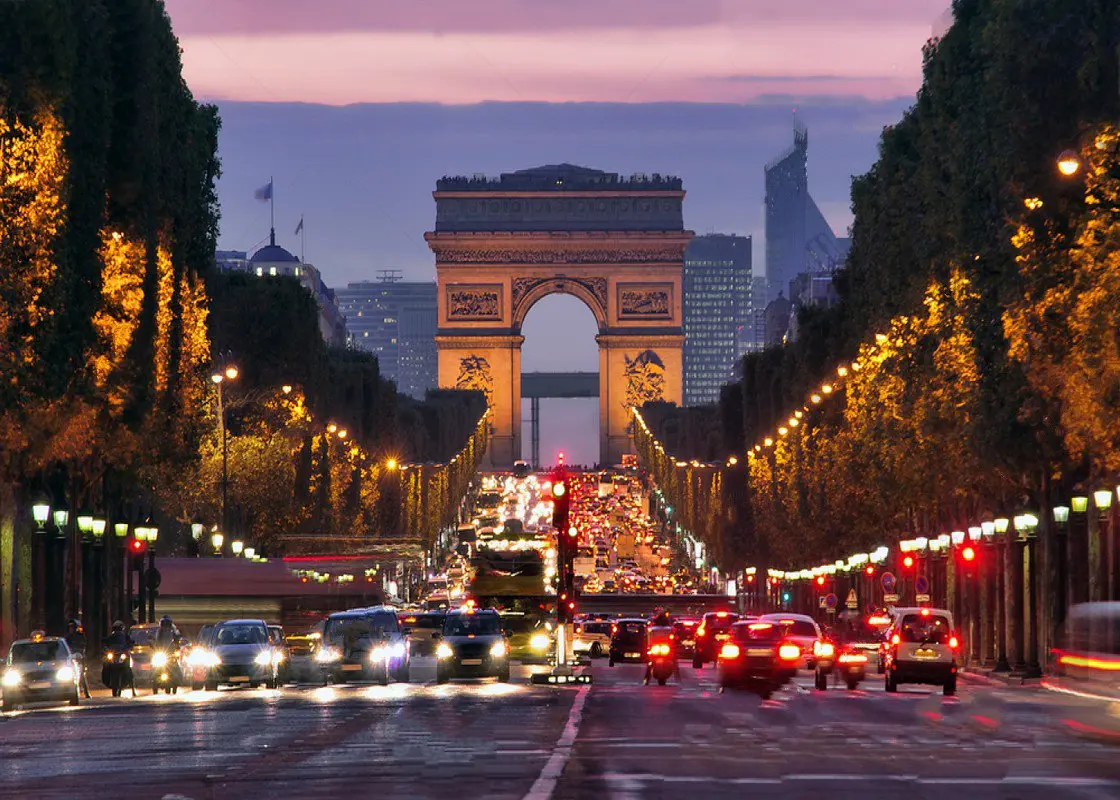 Paris france Champs Elysees Night Sky Car Tree Skyline Street Themed backdrop Vinyl cloth ...