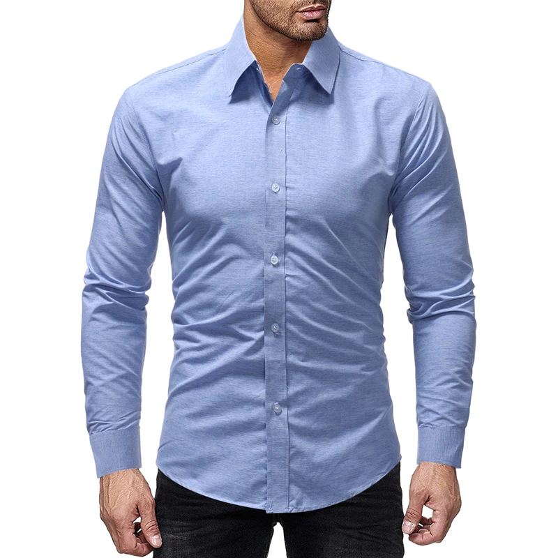Весна 2020 Новая мужская рубашка простая модная однотонная деловая Camisa Masculina