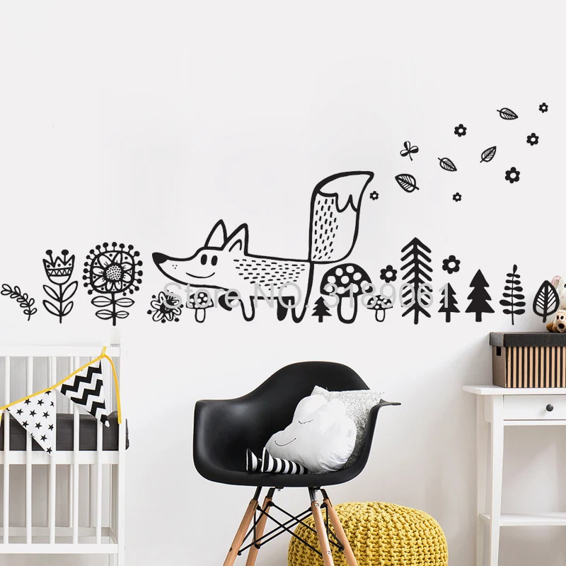 Woodland Forest Animals Wall Decals Cute Fox Vinyl Wall Stickers for