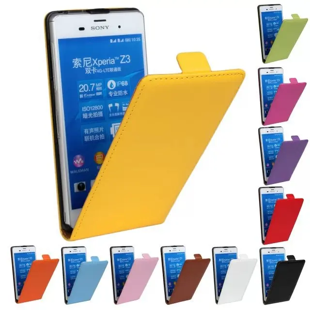 

Luxury Genuine Real Leather Case Flip Cover Mobile Phone Accessories Bag Retro Vertical For Sony Xperia Z3 PS