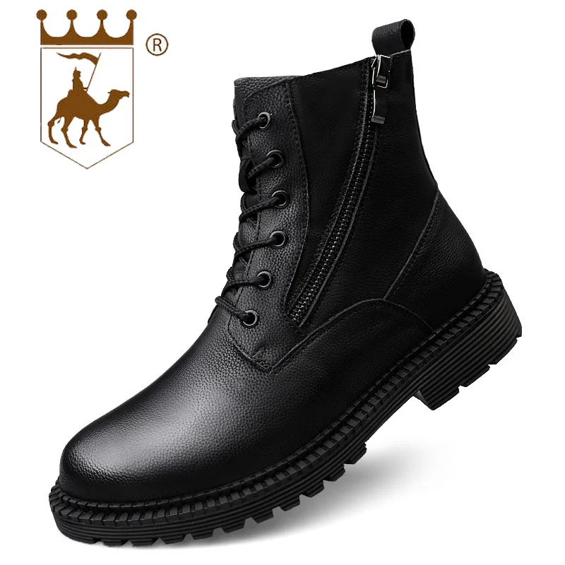 

BACKCAMEL Autumn Winter Men's Leather Zipper Desert Boots England Plus Velvet Boots Retro Work Safety Footwear Size 38-47