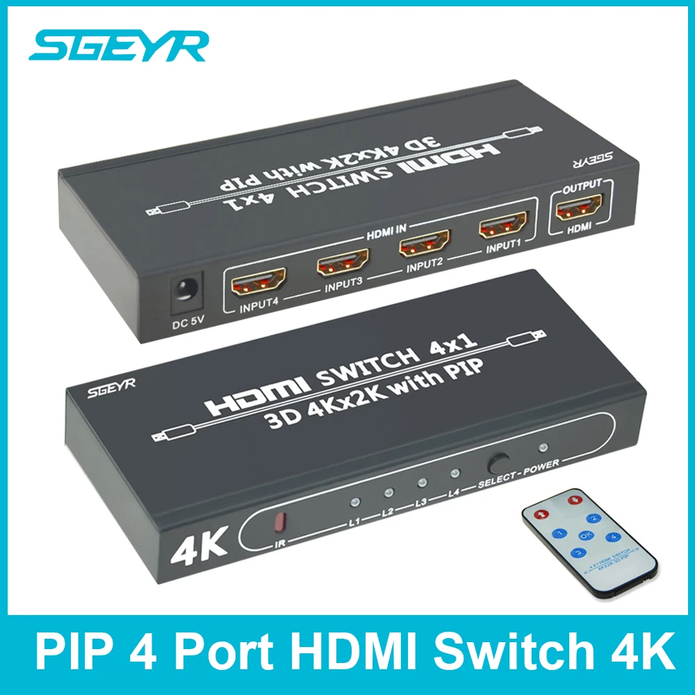 SGEYR 4K 4x1 HDMI PIP Switch 4 input 1 output 3D 4Kx2K 4 port Switcher PIP HDMI with IR Remote Control for Picture in Picture SGEYR 4K 4x1 HDMI PIP Switch 4 input 1 output 3D 4Kx2K 4 port Switcher PIP HDMI with IR Remote Control for Picture in Picture