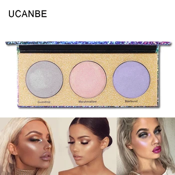 

UCANBE New 3 Color Metal Highlighter Aurora Glow Kit Shimmer Face Powder Base Brighten Illuminating Make Up Golden Shade Palette