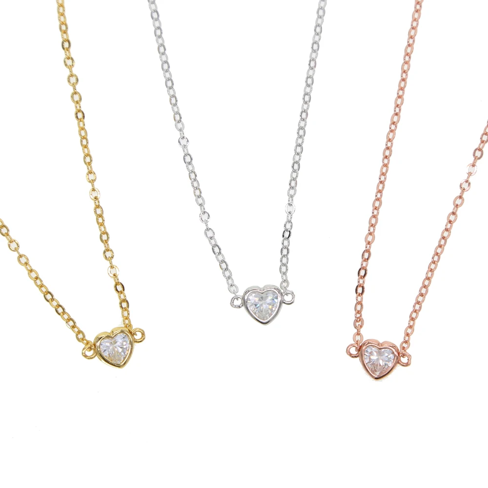Heart pendant necklace Bezel cubic 