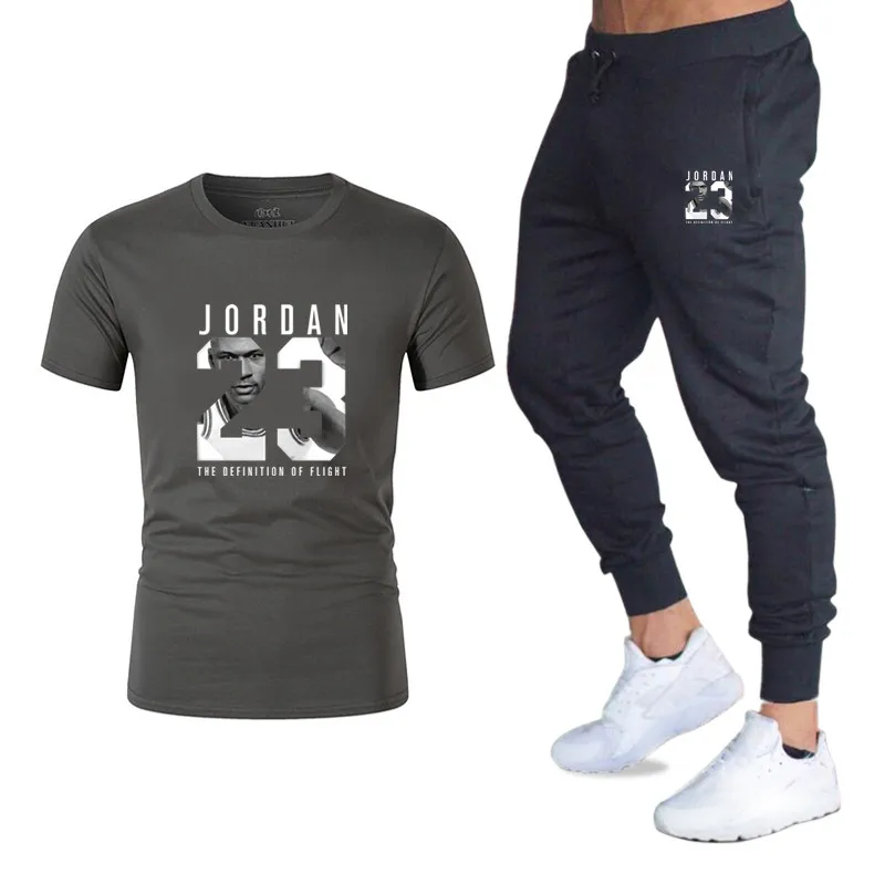 Летний Лидер продаж, мужские комплекты, футболки + штаны, комплекты из двух предметов, повседневный спортивный костюм, Мужская 2019