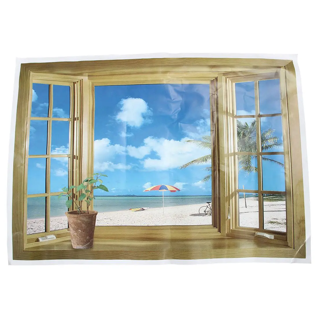Large 3D Window Beach Sea View Wall Stickers Art Decals Mural Decorin Wall Stickers from Home