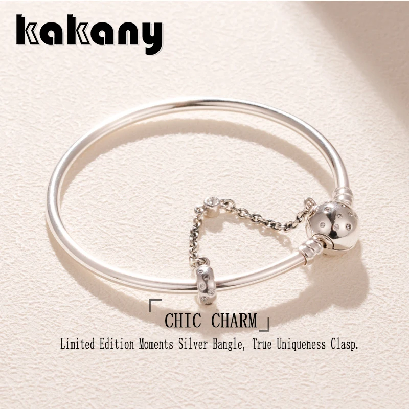 

Kakany 925 Sterling Silver Limited Edition Moments Silver Bangle, True Uniqueness Clasp High Quality 1:1 Women's Fashion Jewelry