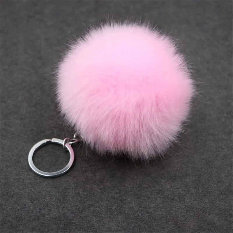 

New Fur Ball Key Chain For Women 8CM Fur Pom Pom Keychain Silver Key ring Holder Trinket Male couples jewelry Christmas gift