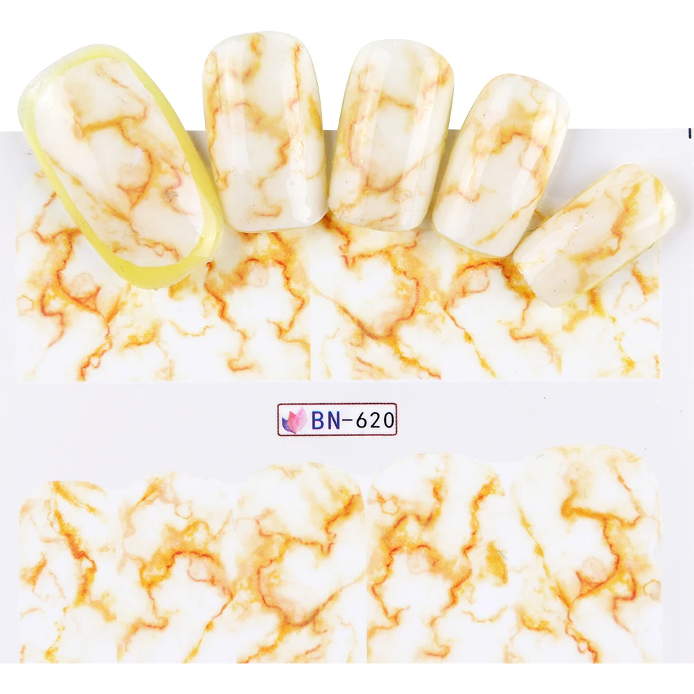 12 шт градиентные мраморные наклейки для лака для ногтей, водяные наклейки, слайдер для украшения ногтей, Полное Обертывание, BEBN613-624 для маникюра