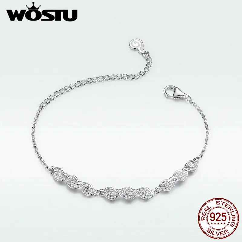 

WOSTU Adjustable Leaves Bracelet Hot Fashion Authentic 925 Sterling Silver CZ Bracelet For Women Making Jewelry DAB017