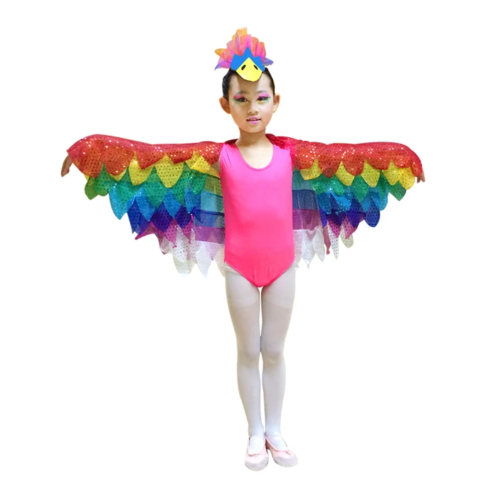 

Rainbow Bird Colorful Cartoon Animals Wings Jumpsuits Bodysuits Children Dancewear Performance Clothes Modern Stage Costume