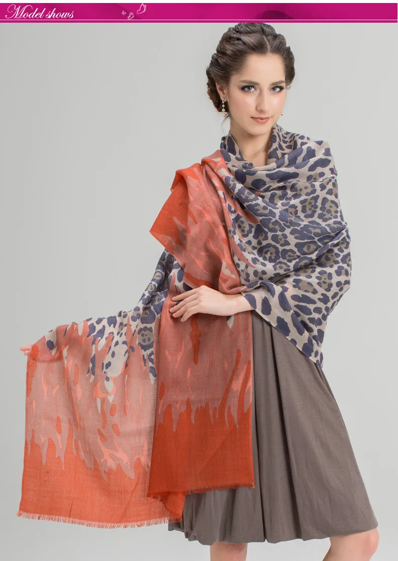 Equtife Новый Дизайн шерстяной шарф контраст Цвет теплые пашмины зимний леопардовый платок для Для женщин хорошее качество женские Шарфы для