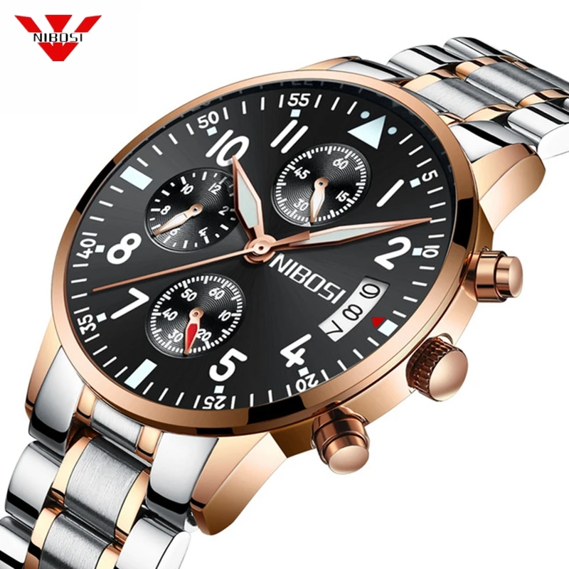 NIBOSI мужские часы Топ бренд класса люкс Бизнес Кварцевые из нержавеющей стали Relogio