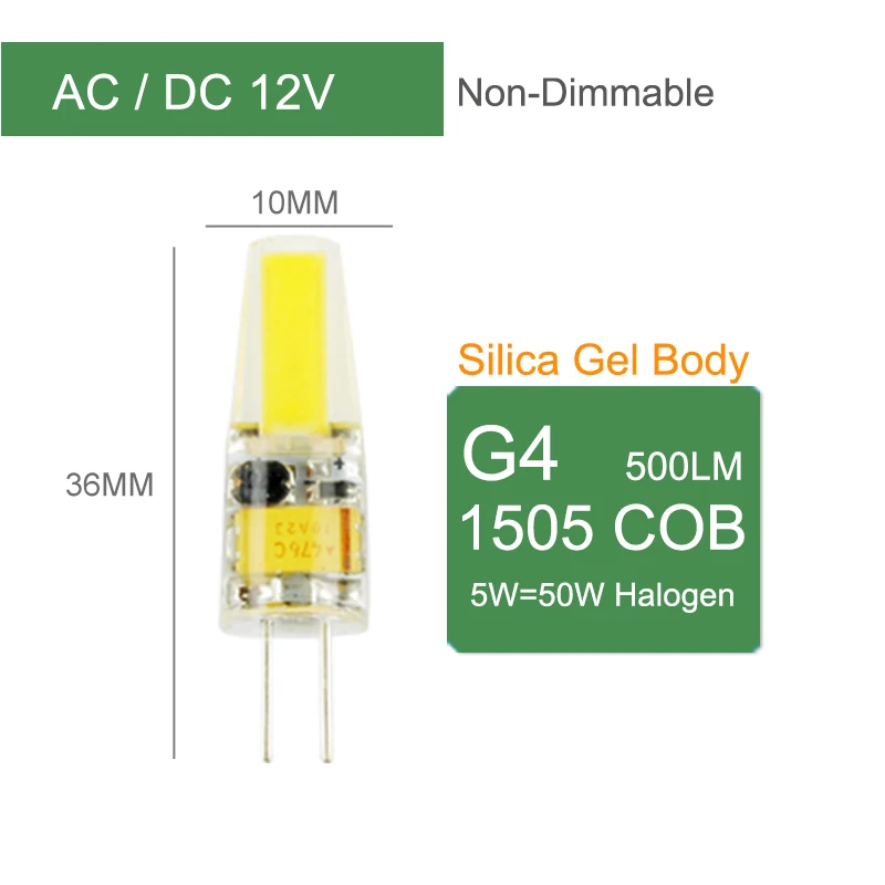 Kaguyahime COB G4 G9 E14 затемнения лампа AC/DC 12V 3w 5w 6W 220V LED G4 G9 лампочка для люстры заменить галогенные лампы - Испускаемый цвет: G4 ACDC 12V 5W NoDim