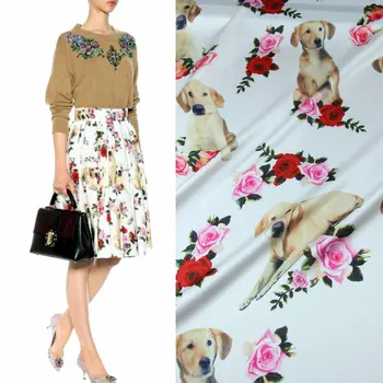 

145cm puppy rose print fashion fabric smooth children's clothing dress scarf fabric material wholesale cloth