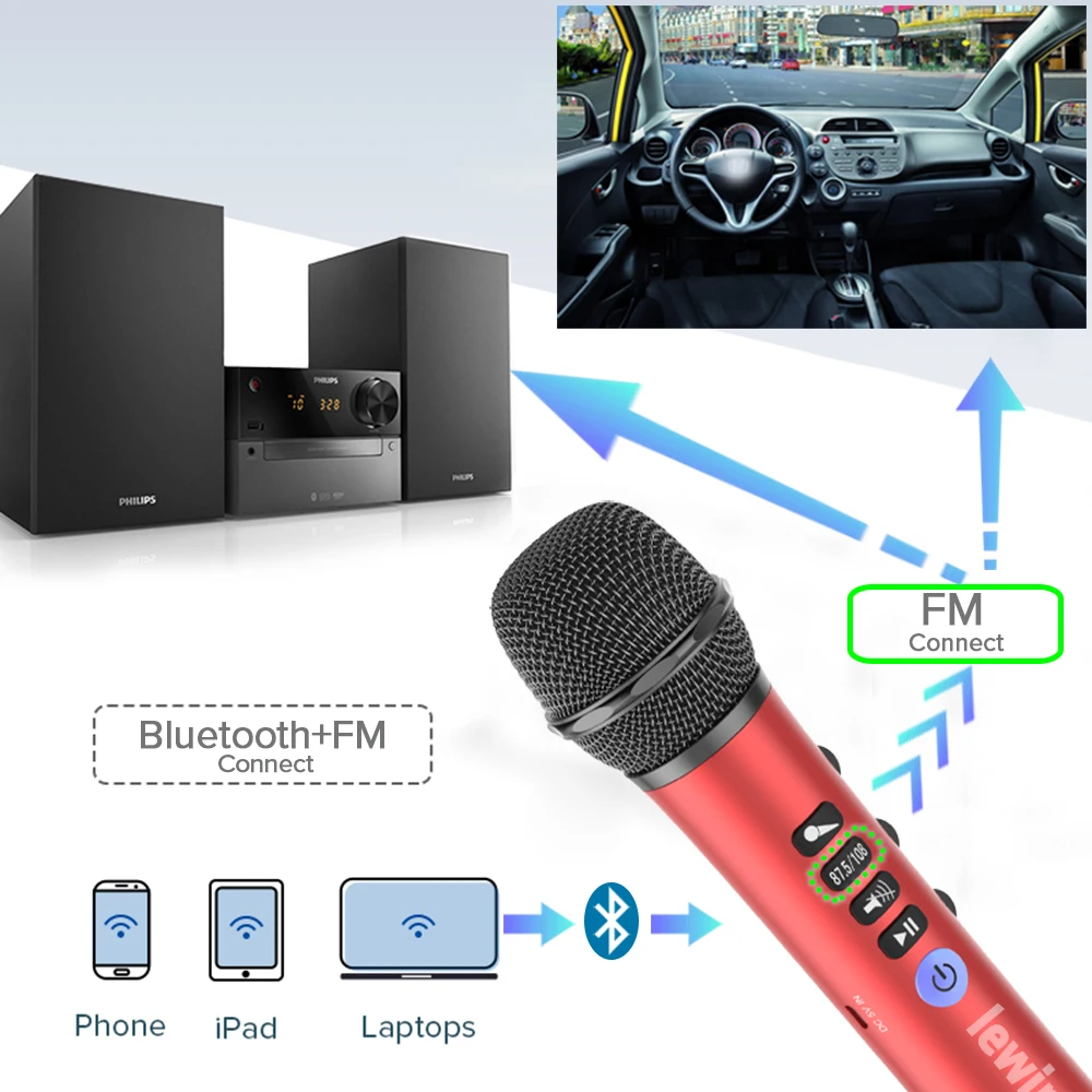 Lewinner L-698 Профессиональный 15 Вт Портативный USB беспроводной Bluetooth караоке микрофон динамик с динамическим микрофоном