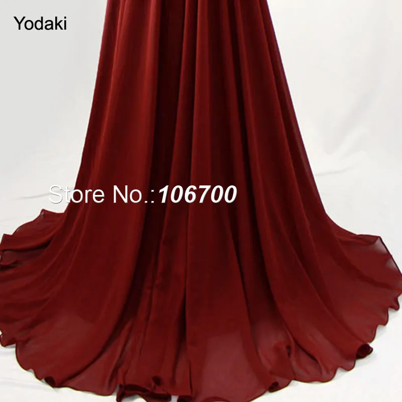 Arabian Style Crystal Beading Evening Dresses Full Length Sleeve Black Illusion High Neck Chiffon Prom Gown 1122 - Цвет: burgundy