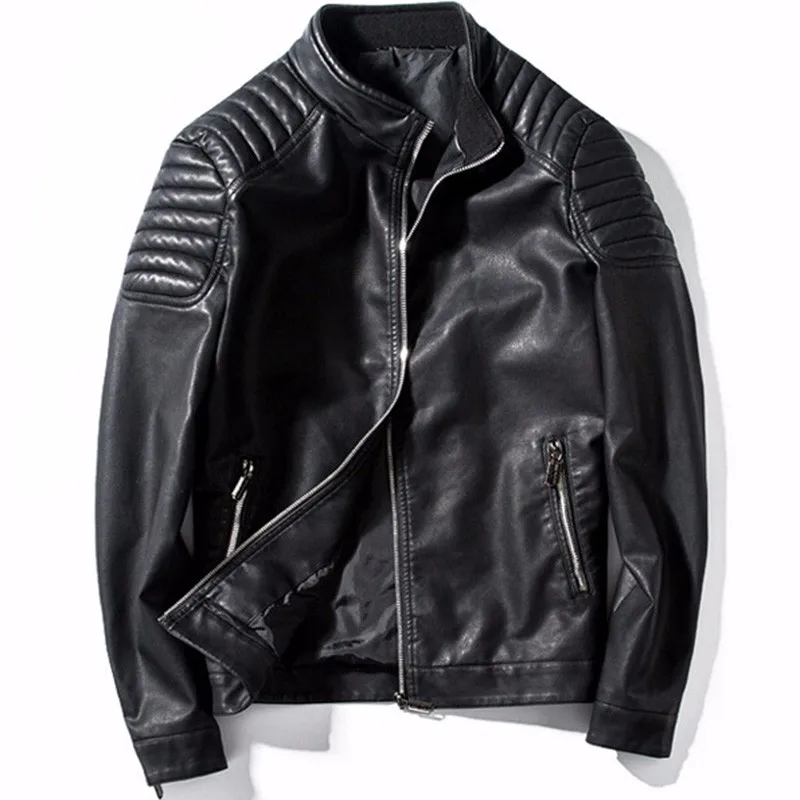 Мандарин Воротник Мода Slim Fit винно-красная кожаная куртка мужская мотоциклетная байкерская куртка мужская черная бордовая темно-синяя