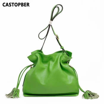 

Candy Color Bag 100% Genuine Cowhide Leather Women's Handbag Messenger Bags Crossbody Bags For Women Tassel Summer Bag For Beach