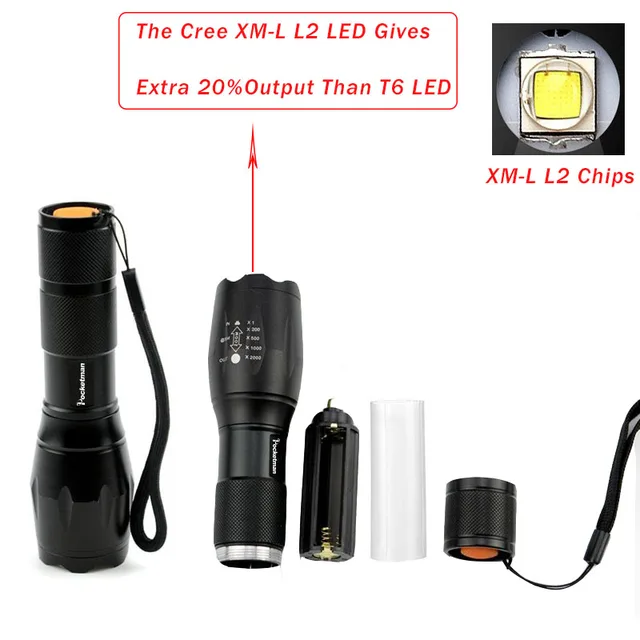 3 PCS Brightest Tactical Flashlight 8000LM XML-L2 LED Flashlight  High Powered, Zoomable Torch For Emergency Camping Hiking