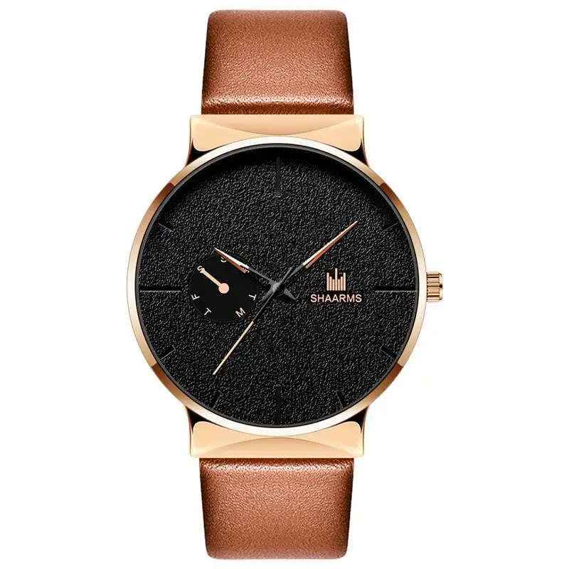 Модные мужские деловые часы, кожаный ремешок, нержавеющая сталь, кварцевые наручные часы, люксовый бренд, повседневные Простые часы, черные - Цвет: G