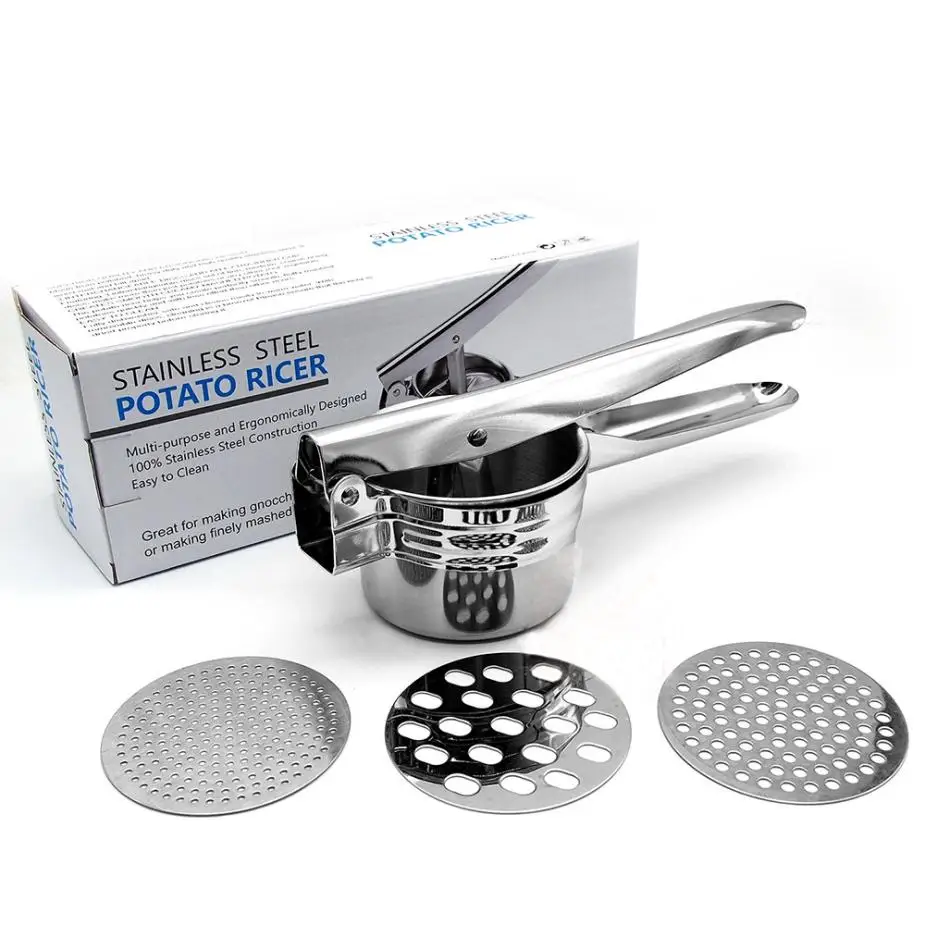 

XBEES Stainless Masher Potato Ricer 3PCS Replaceable Blades Potato Puree Vegetable Pees Puree Maker