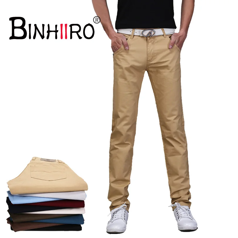 BINHIIRO брюки мужские одноцветные повседневные брюки Модные хлопковые микро-эластичные брюки прямые тонкие брюки мужские летние новые