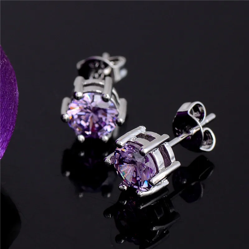 MISANANRYNE, хорошая, модные, 1 пара, серебряный цвет, фиолетовый, блестящий кубический цирконий, CZ, уникальные женские серьги-гвоздики, 6 мм
