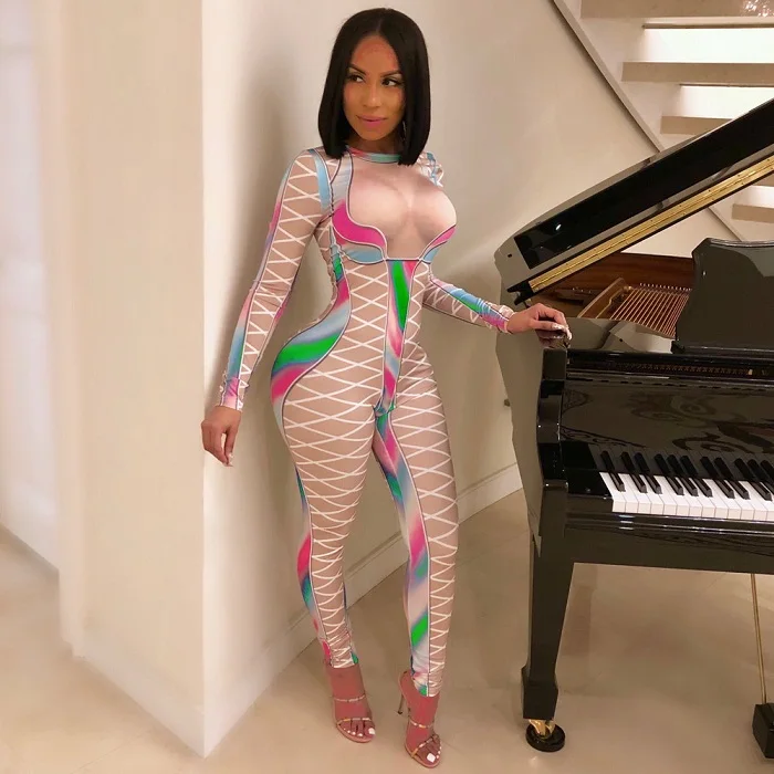 

Wendywu Bodycon Sexy Jumpsuits 2018 New Autumn Overalls Long Sleeve Party Tight Body Casual One Piece Rompers Womens Jumpsuit