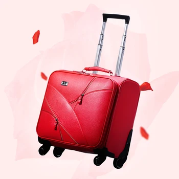 

Vintage red married pu leather travel luggage,female trolley luggage bag on universal wheels,bride luggage,20 24inches luggage