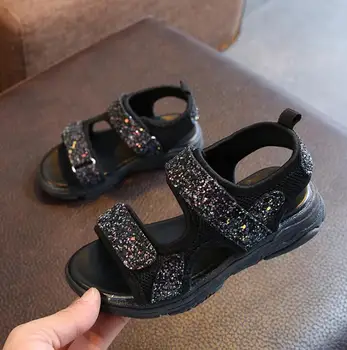 

Kids Summer Sandals With Sequins New Girls Princess Beach Shoes Fashion Boys Mesh Sports Sandal Black Pink EU21-36