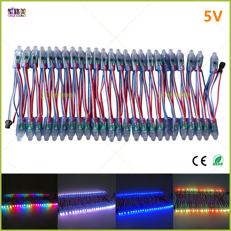 500 шт. DC5V/DC12V 12 мм ws2811 ic светодиодный модуль черный/зеленый/белый/РБГ провода Строка рождественский светодиодный пиксель света; адресуемые; водонепроницаемый