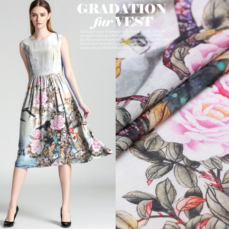 

Wide digital printing silk linen fabric cheongsam silk fabric for dress breathable natural linen fabric wholesale linen cloth