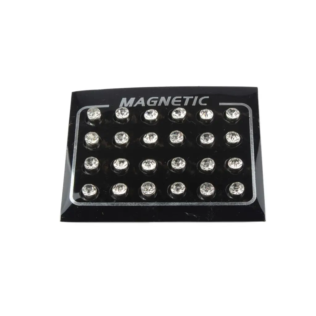 12 Pair Set Non Piercing Clip on Round Rhinestone Magnetic Magnet Stud Men Women Fake Earring 6mm