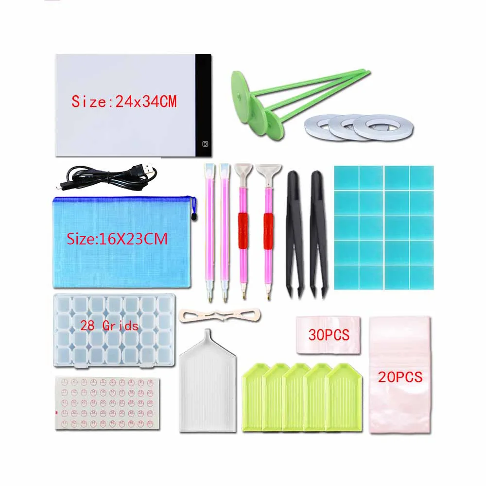 

Diamond Painting Tools Cross Stitch Kits DIY Embroidery Pen Tweezers, plate Glue, Storage Box, Diamond Painting Accessories Set