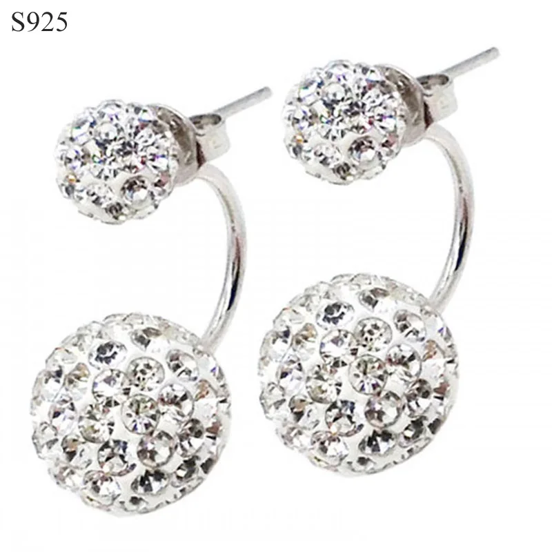 

Real Pure Solid 925 Sterling Silver Stud Earrings for Women Fine Jewelry Double Sided Crystal Ball Cubic Zircon Female Earrings