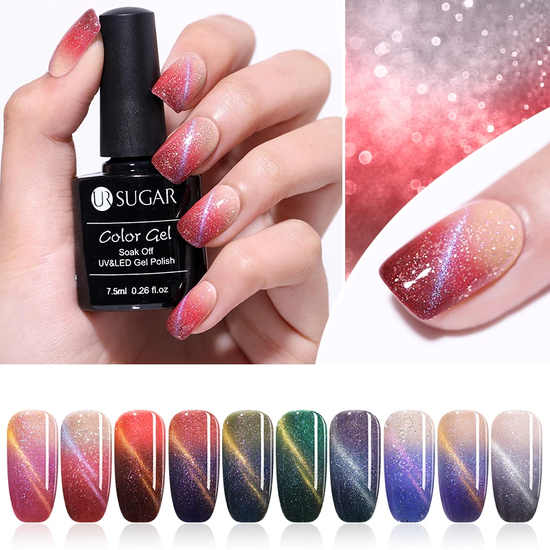 

UR SUGAR 7.5ml Thermal Glitter Cat Eye UV Gel Polish Magnetic Temperature Color Changing Gel Nail Polish Soak Off UV Gel Lacquer
