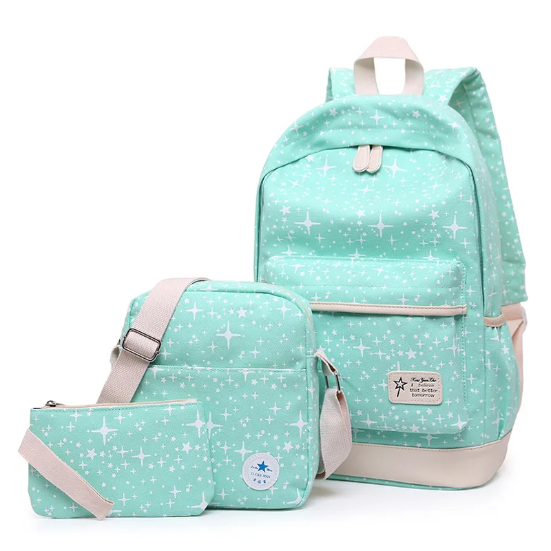 3 Pcs/set Women Backpacks Girls Canvas School Bags For High School
